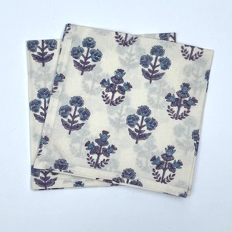 Napkin Set in Block Printed Lavender Floral Buti
