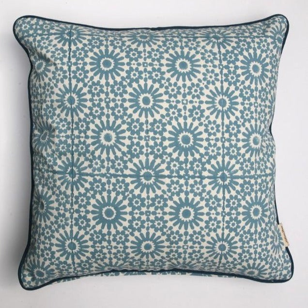 Cushion Cover in Hand Block Moroccan Sky Print