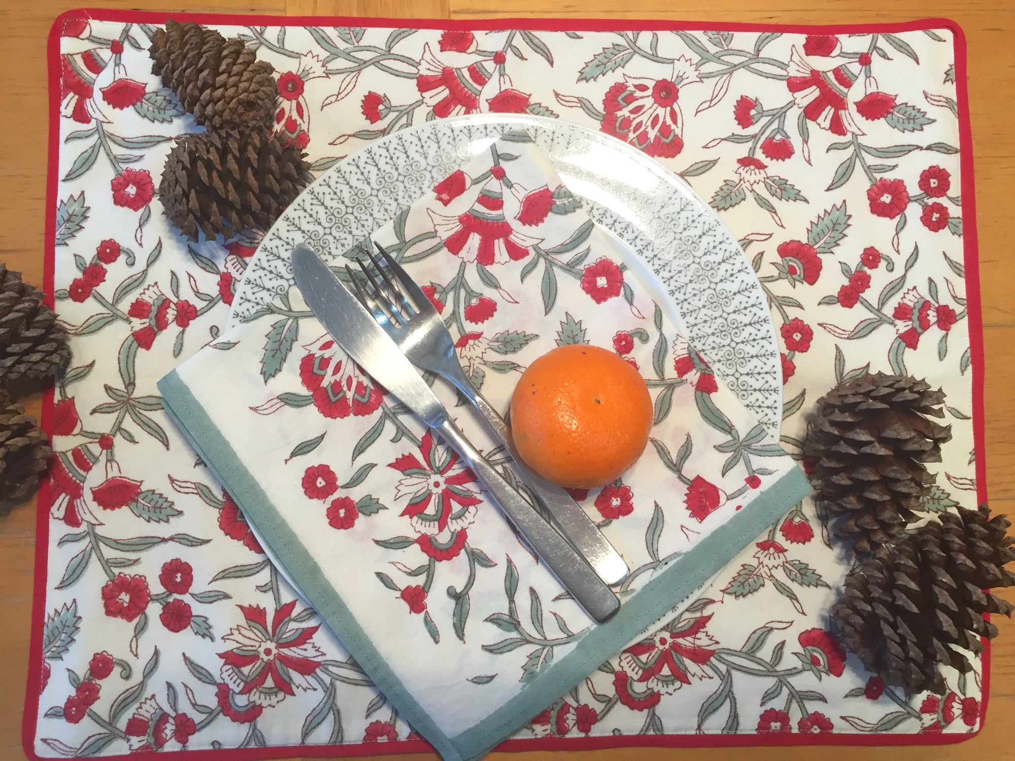 Placemat in Hand Block Printed Organic Cotton - Holly