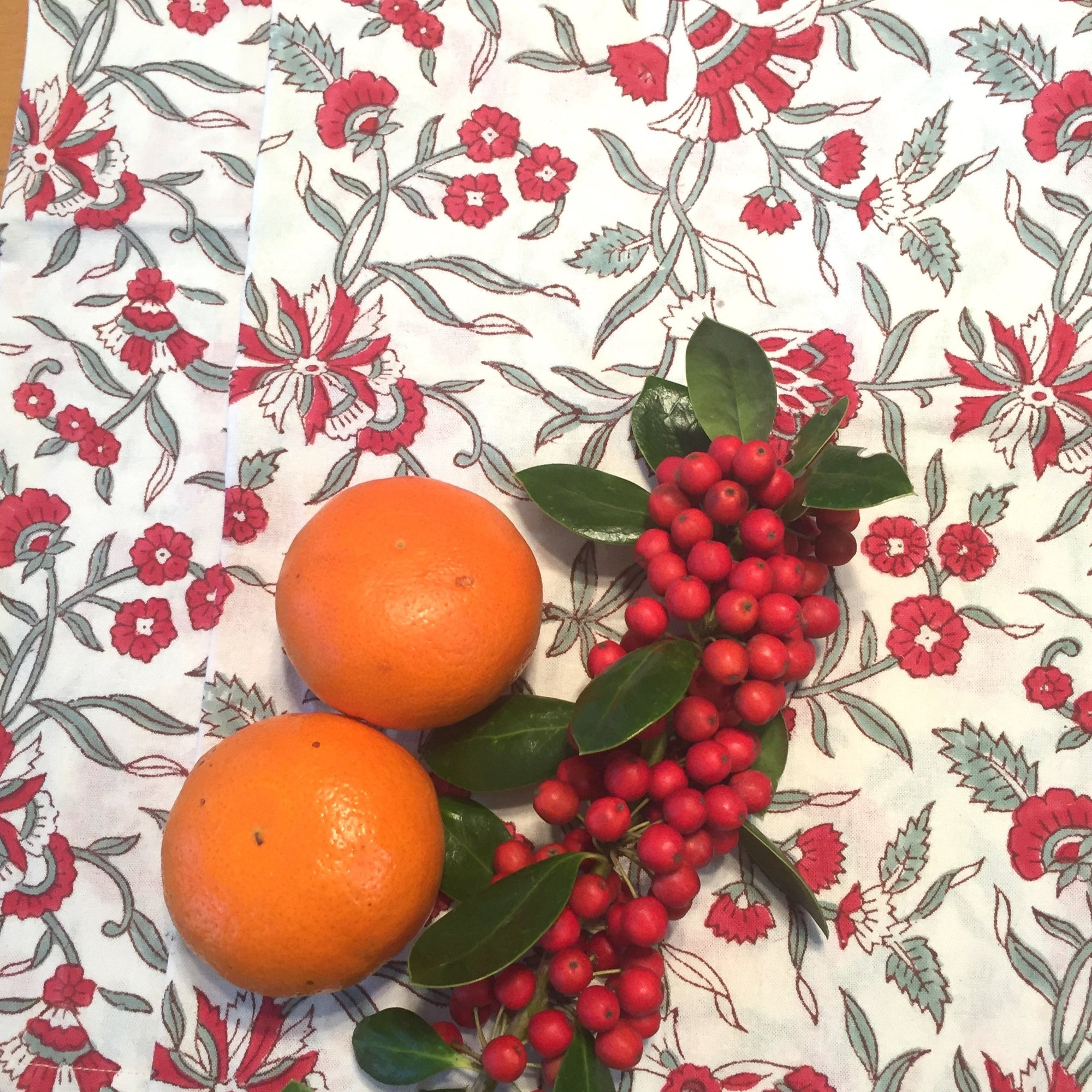 Kitchen Towels in Hand Block Printed Organic Cotton - Holly Print