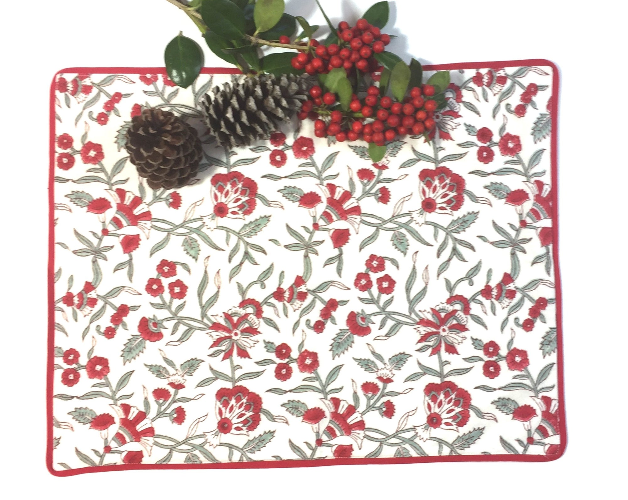 Placemat in Hand Block Printed Organic Cotton - Holly