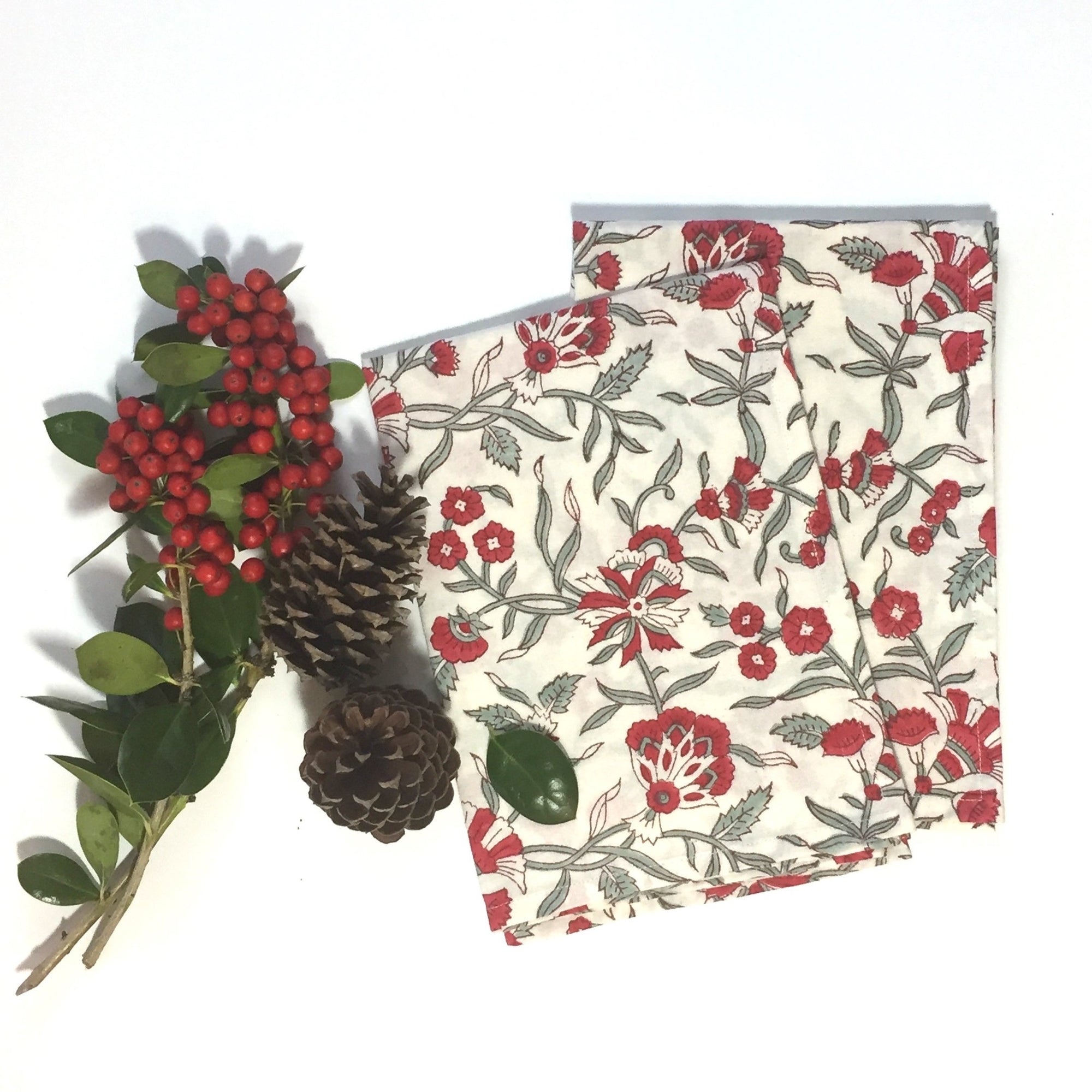 Kitchen Towels in Hand Block Printed Organic Cotton - Holly Print