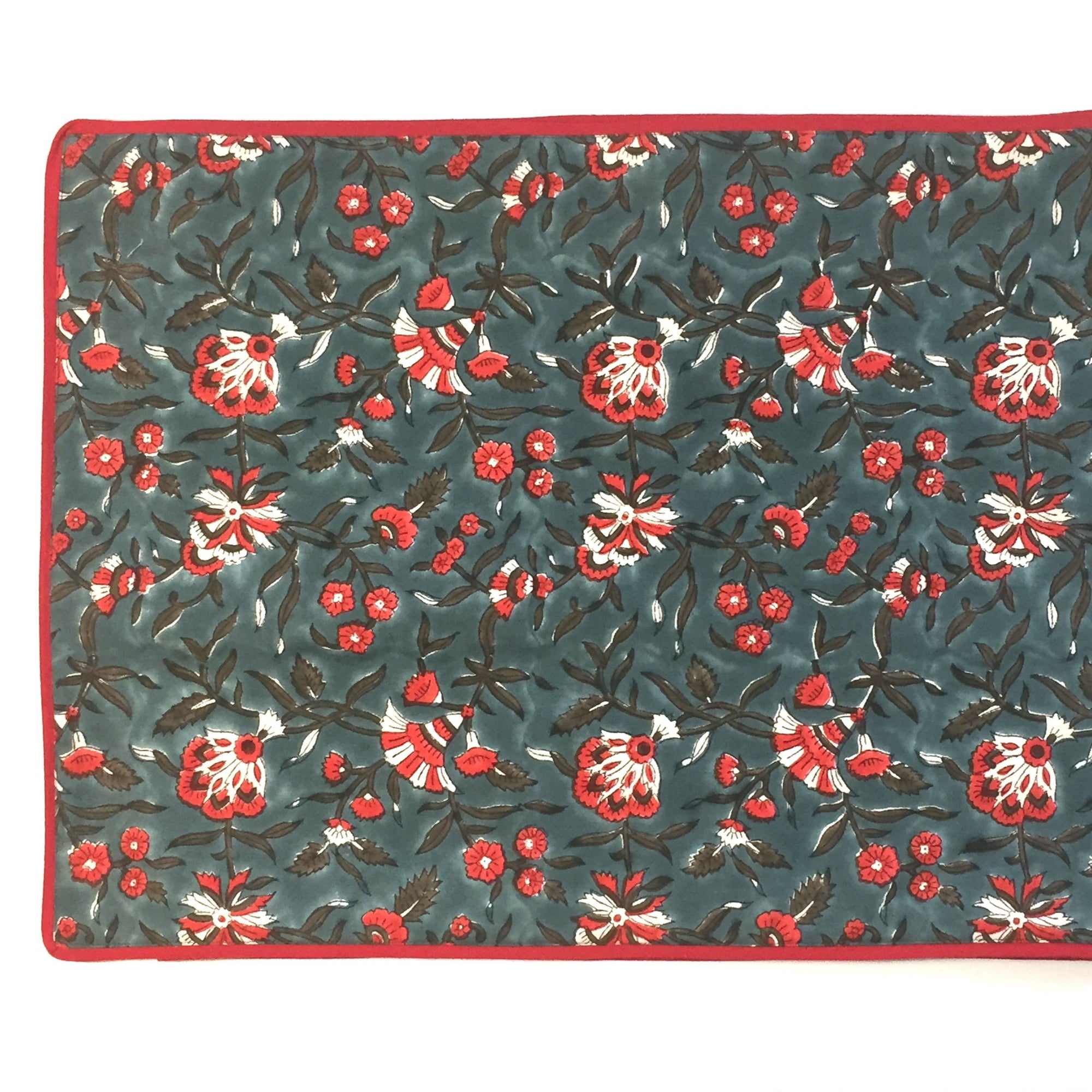 Table Runner in Holly Teal Block Print