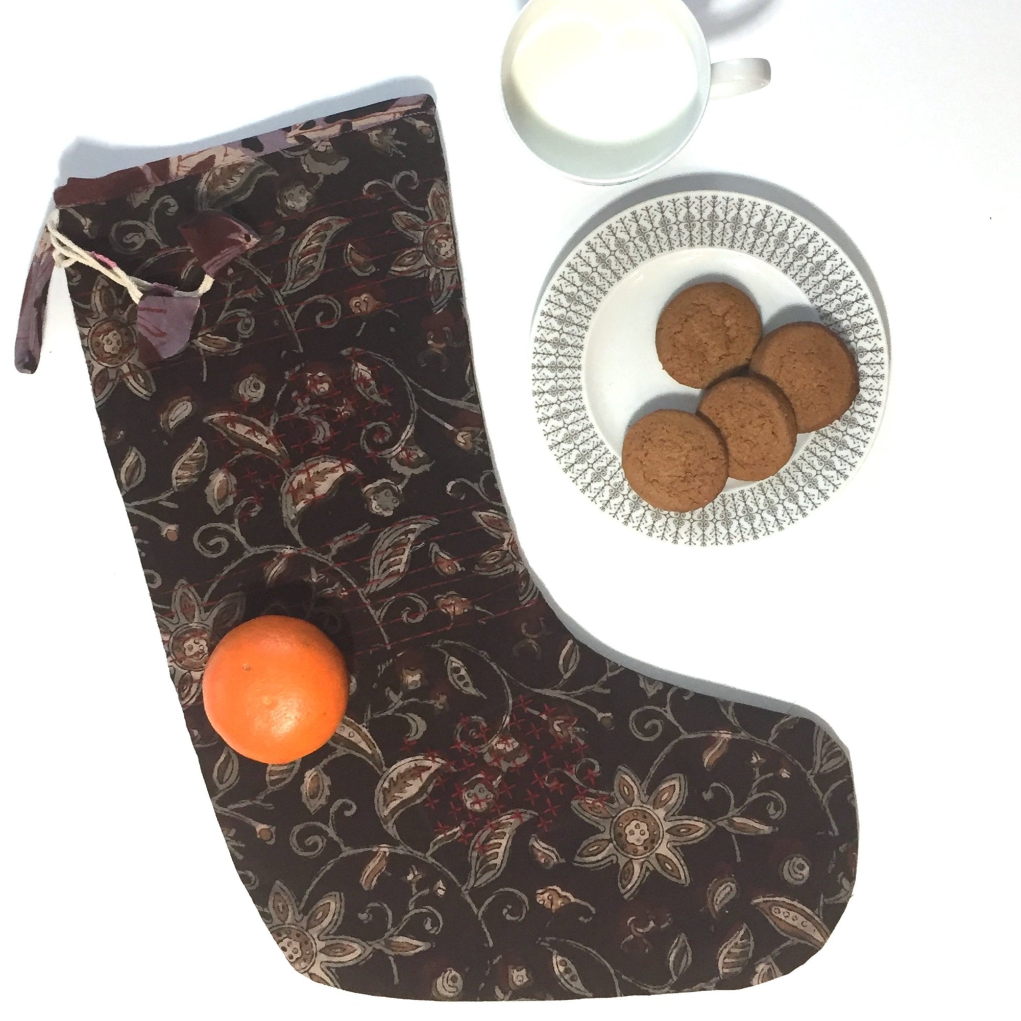 Christmas Stocking in Hand Block Bagru Print