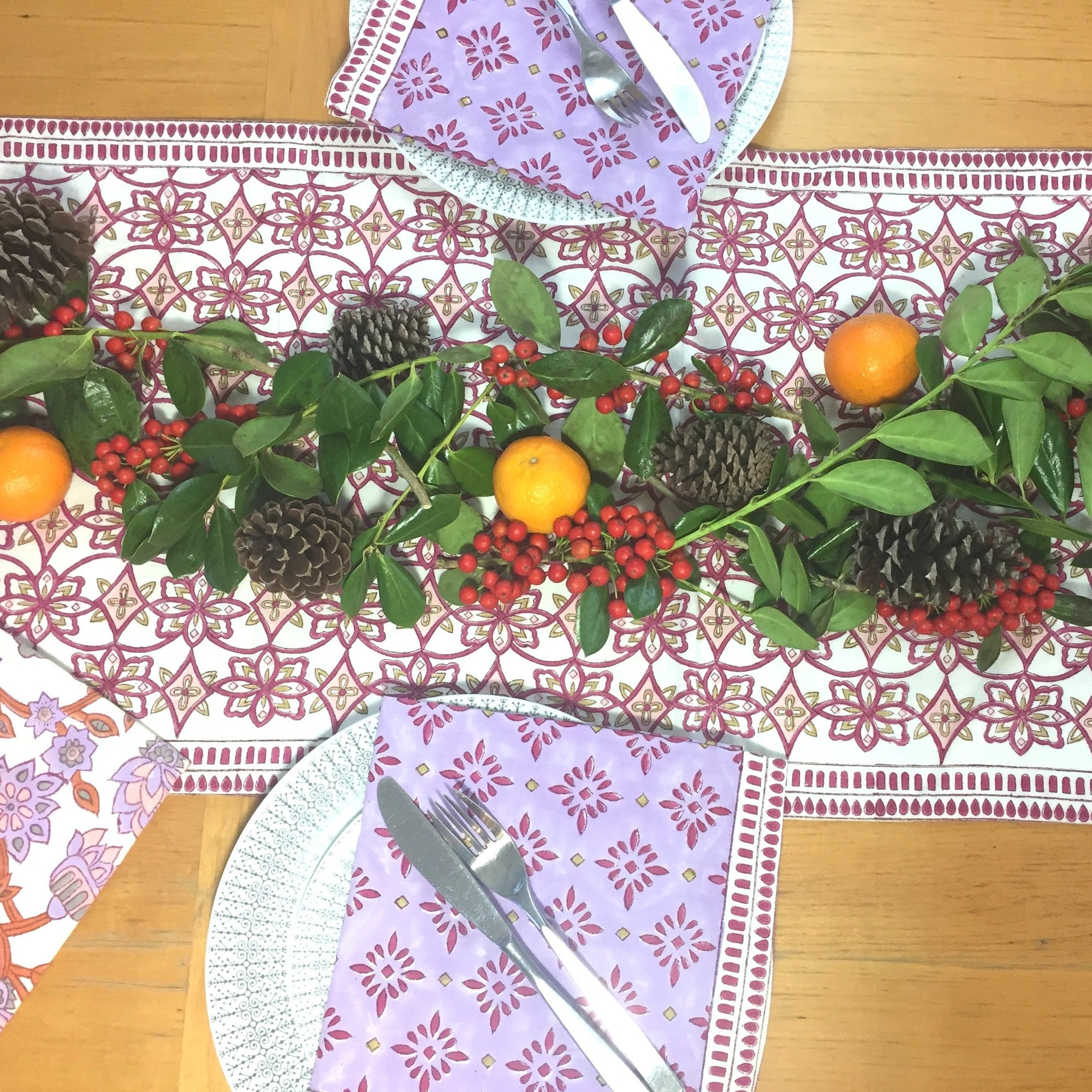 Table Runner in Katrie Block Print