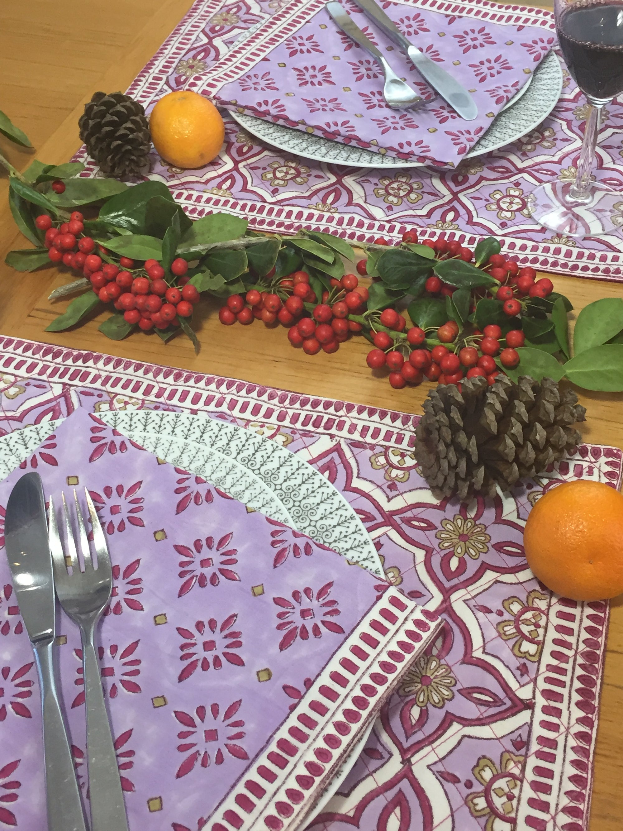 Napkin Set in Block Printed Avila Berry Print