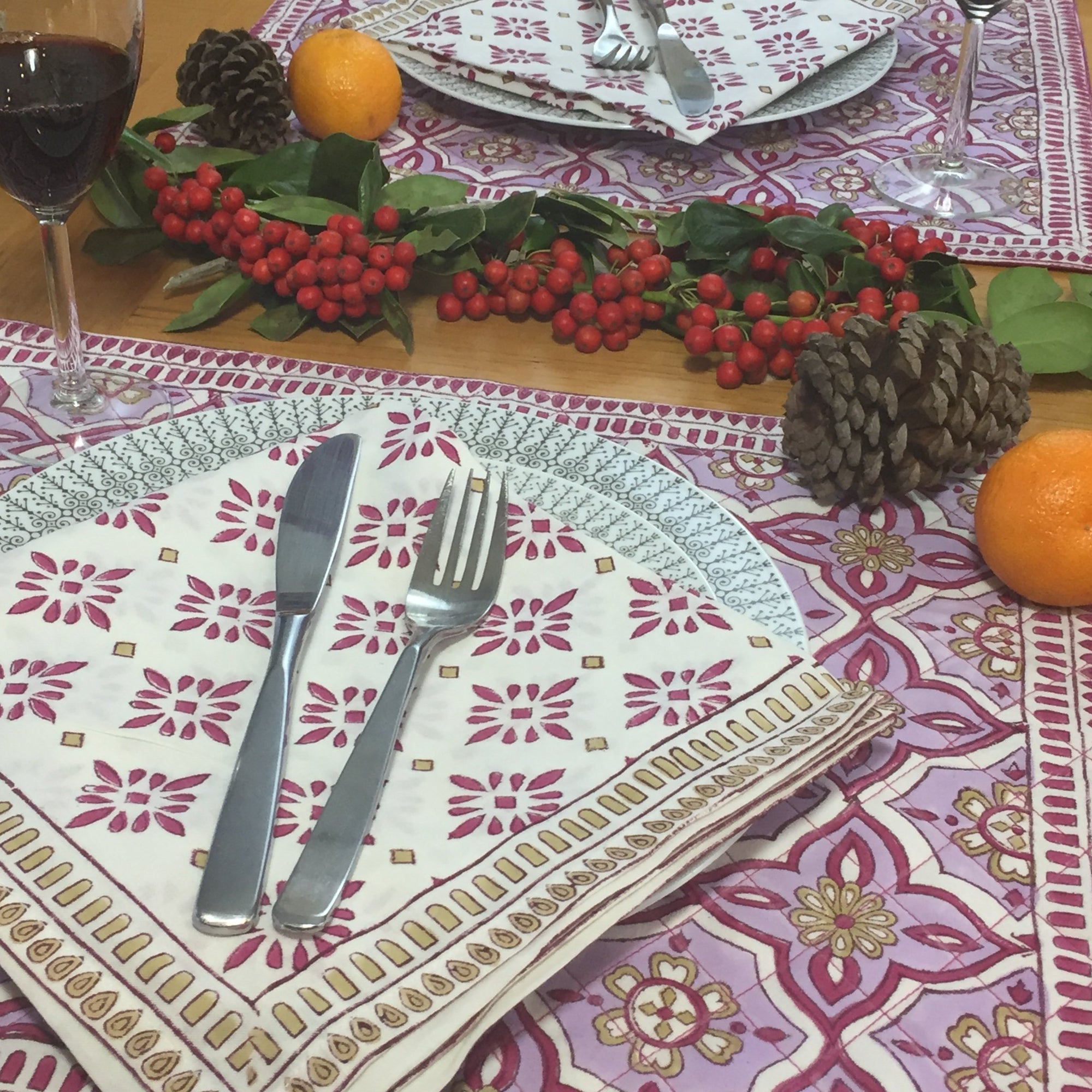 Napkin Set in Block Printed Avila Print