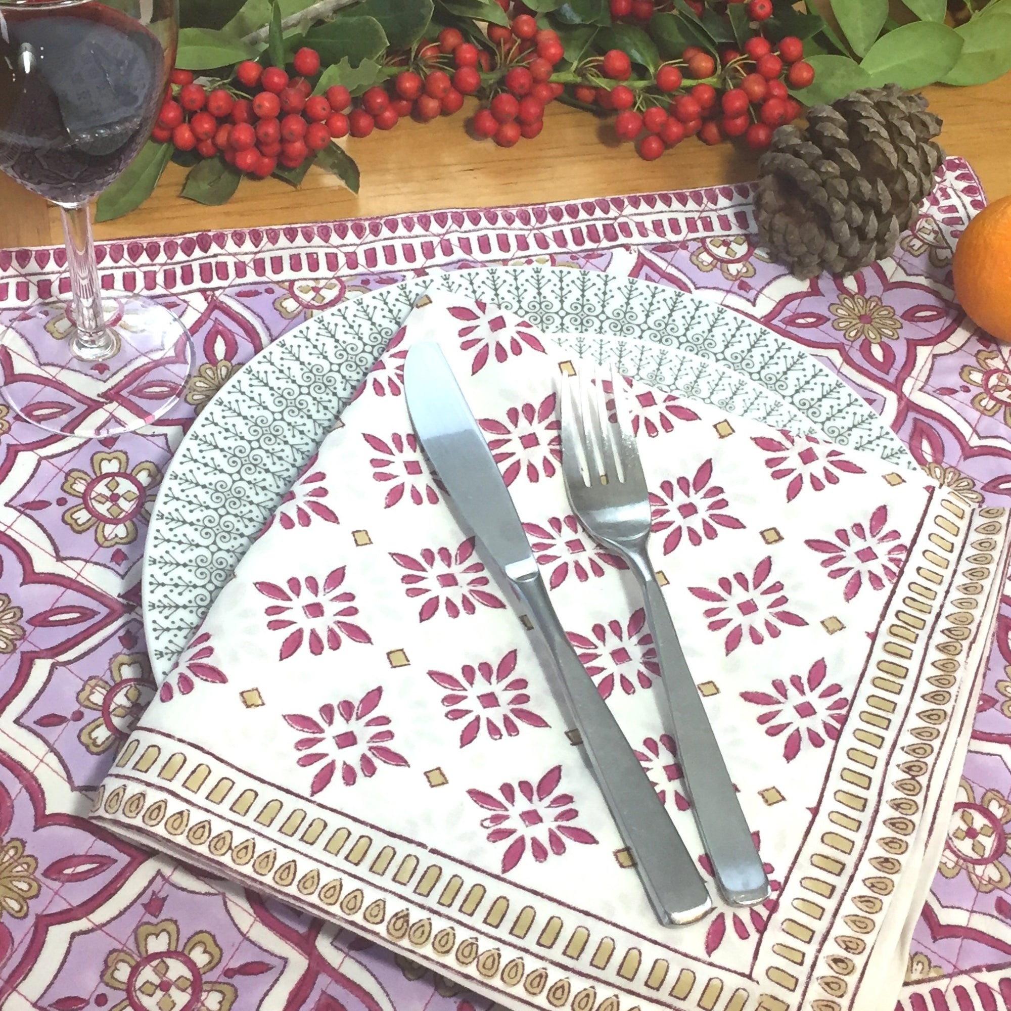 Napkin Set in Block Printed Avila Print
