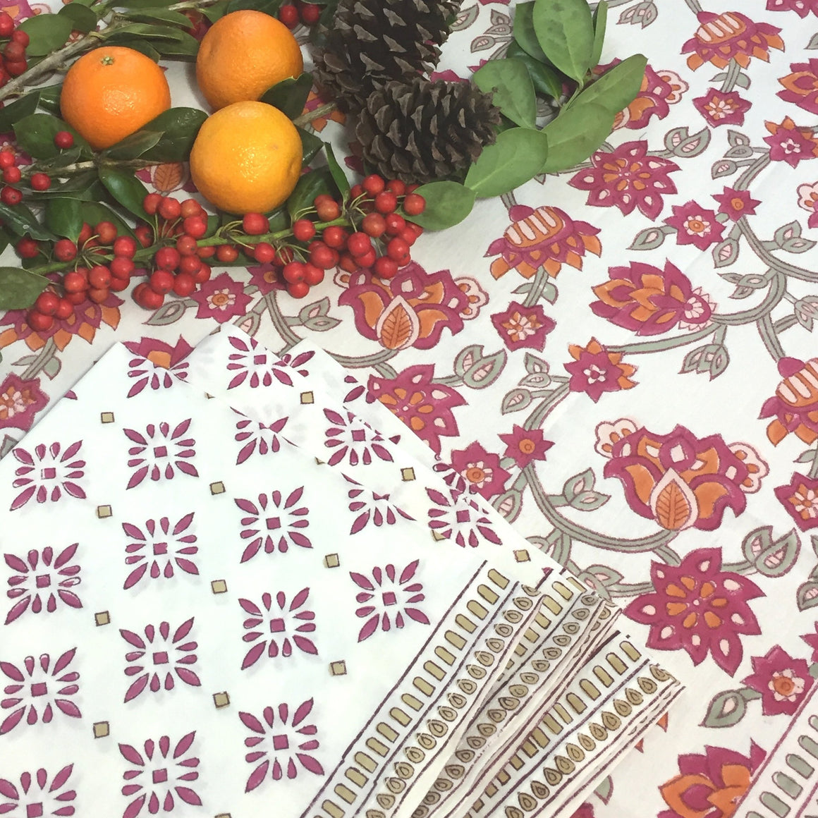Tablecloth Square in Hand Block Printed Organic Cotton - Safi Print