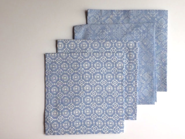 Napkin Set in Block Printed Sky Geo Print