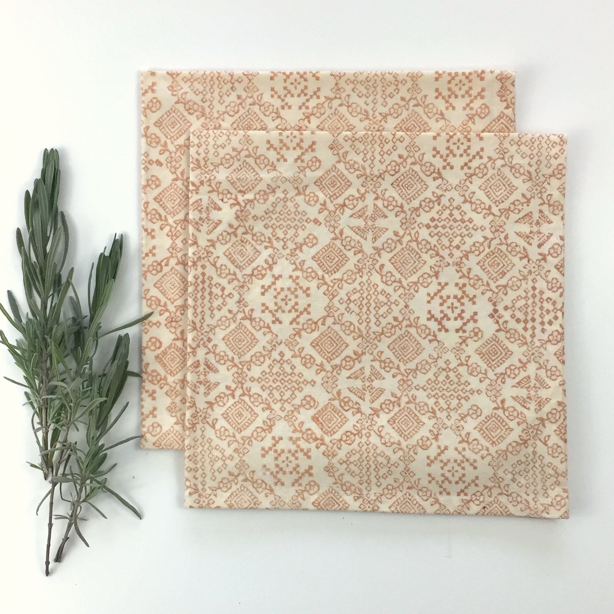 Napkin Set in Block Printed Moroccan Amber Vine Print