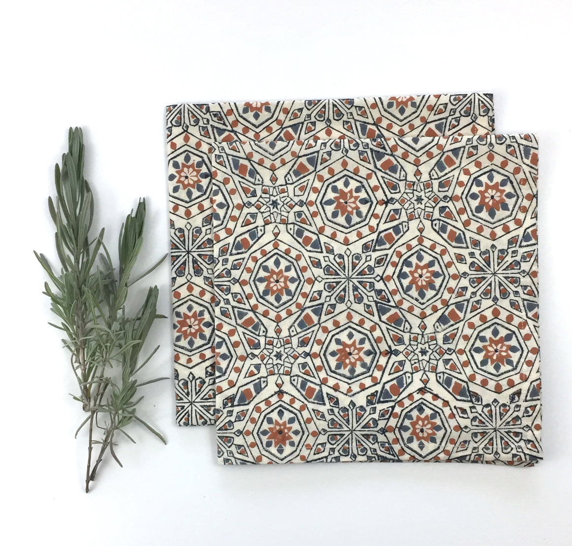 Napkin Set in Block Printed Moroccan Mosaic Print