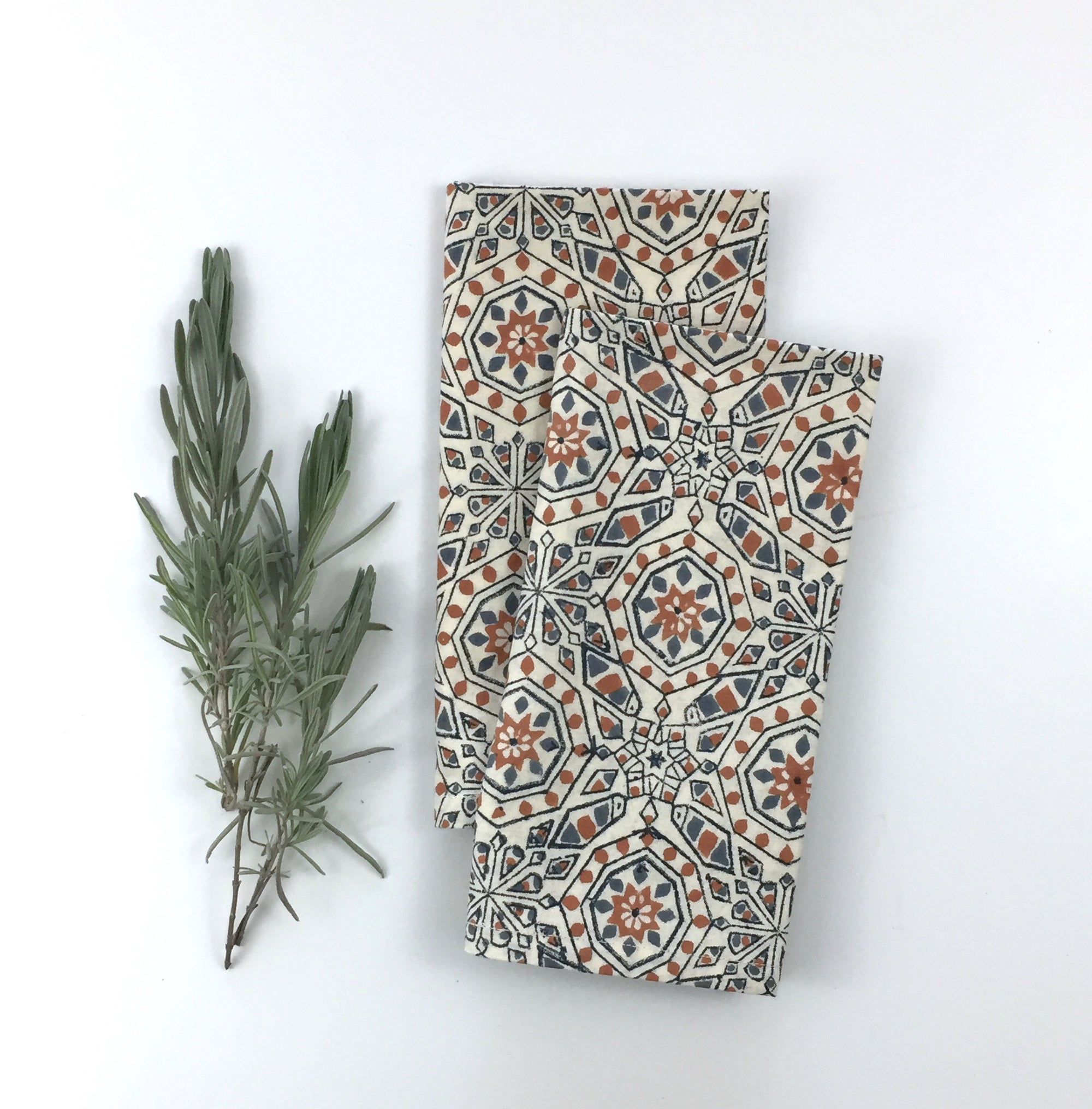 Napkin Set in Block Printed Moroccan Mosaic Print