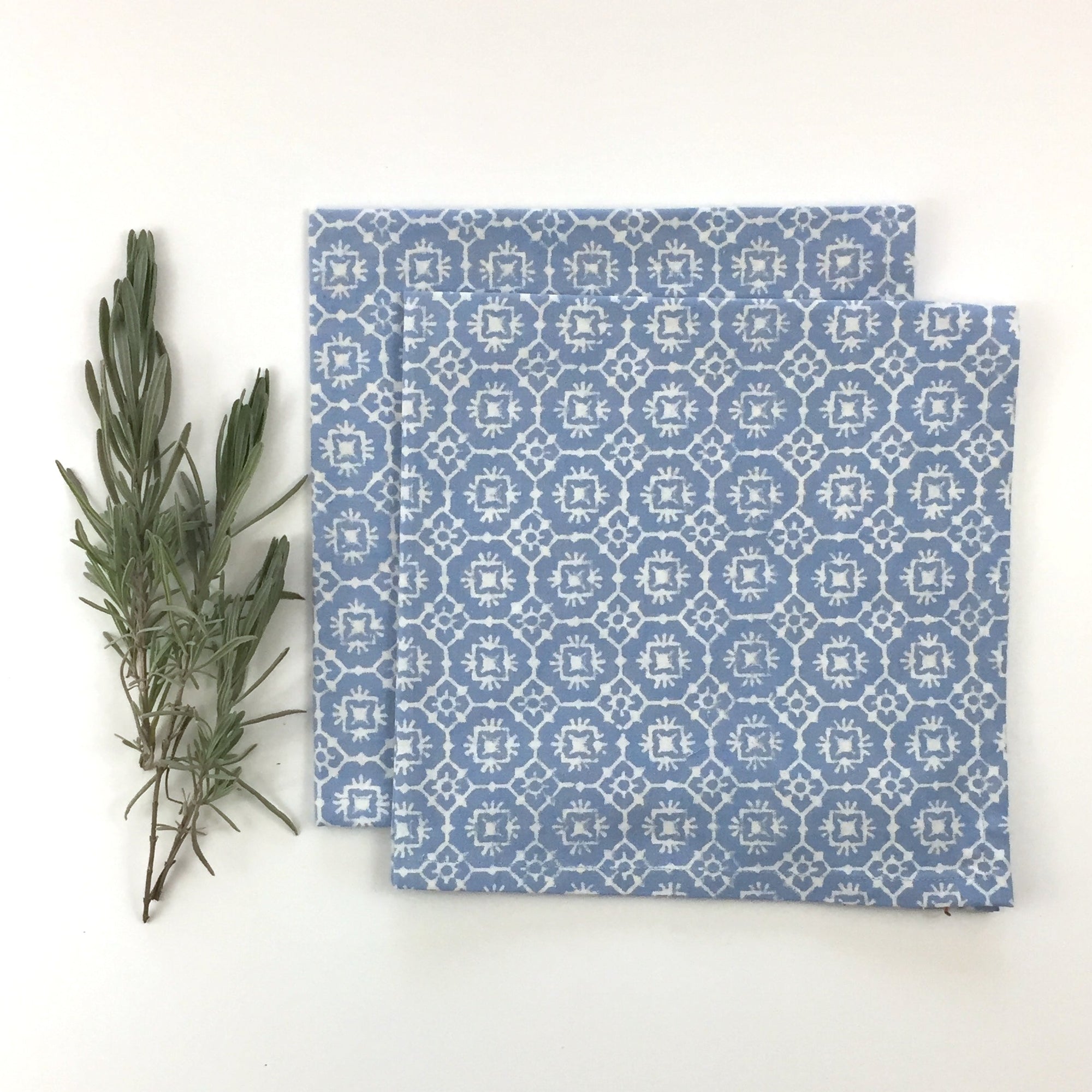 Napkin Set in Block Printed Sky Geo Print