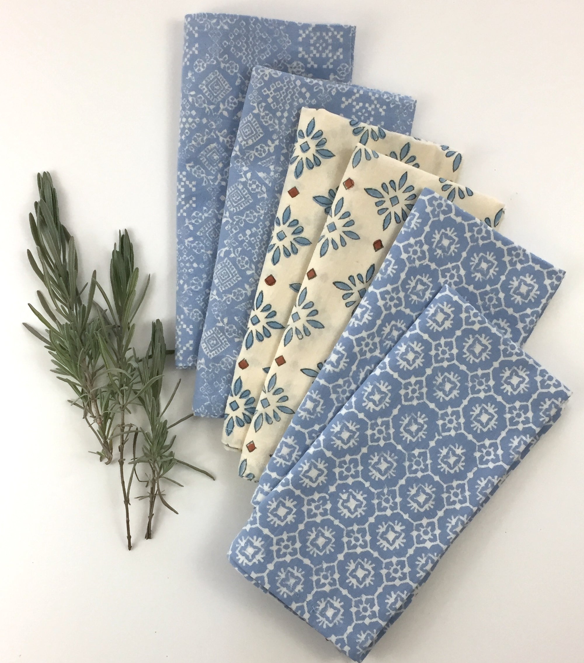 Napkin Set in Block Printed Sky Geo Print
