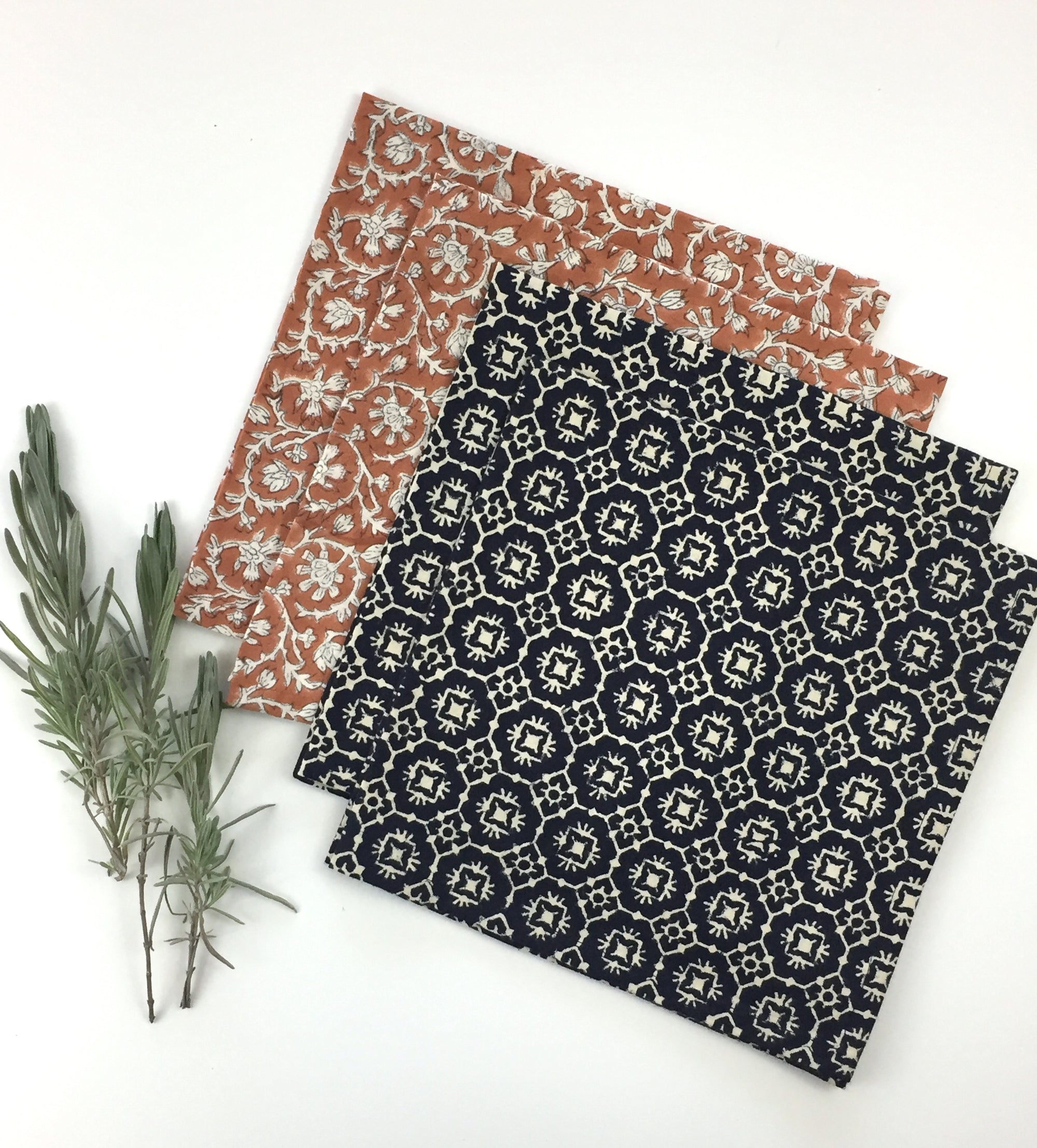 Napkin Set in Block Printed Navy Geo Print