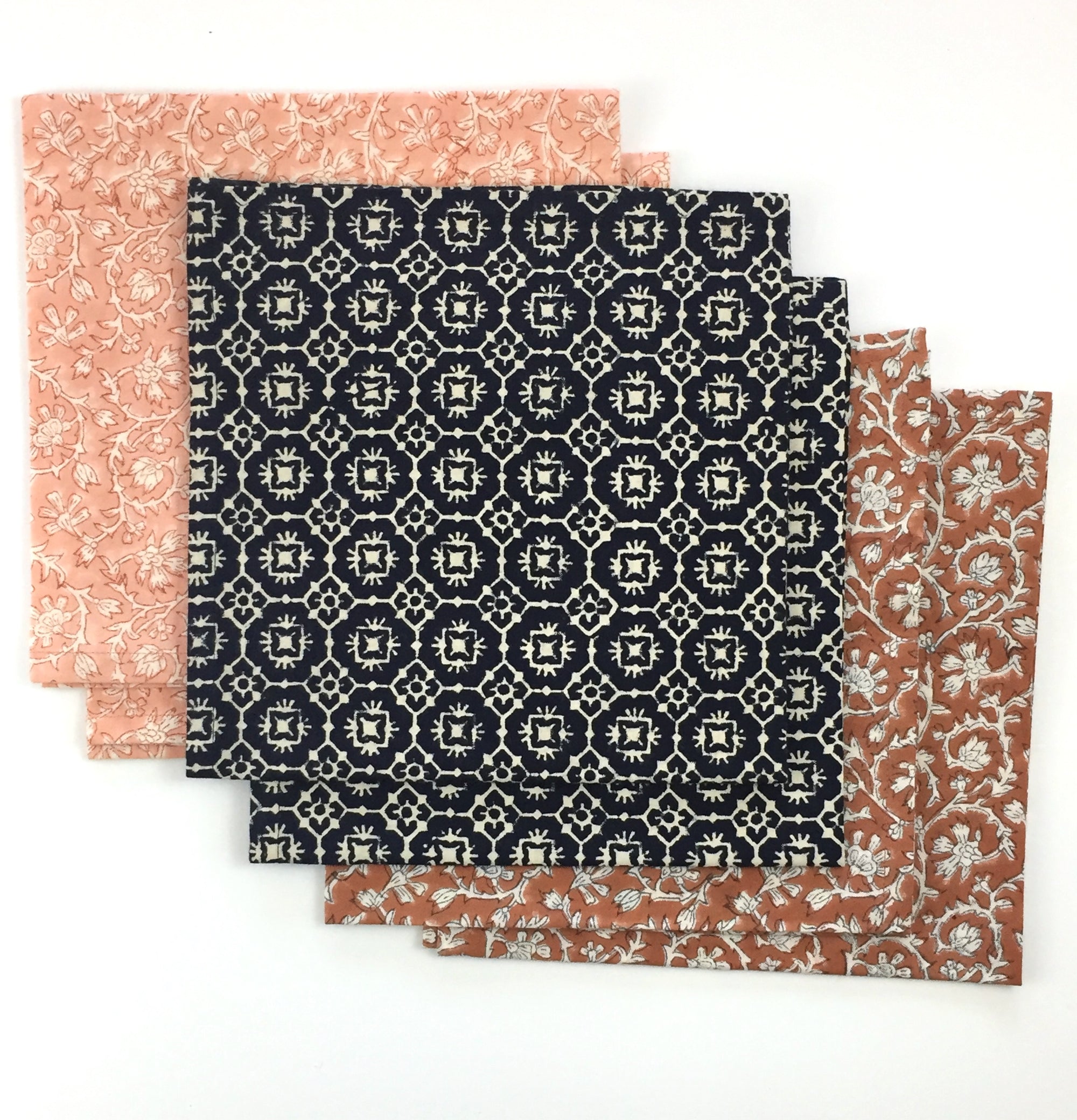 Napkin Set in Block Printed Navy Geo Print