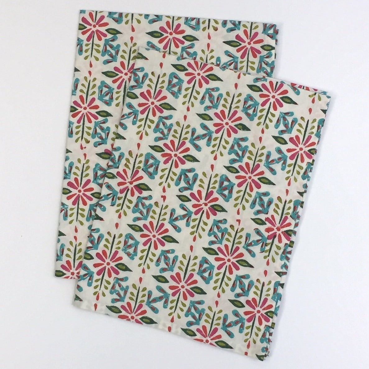 Tea Towel Set in Hand Block Festive Print