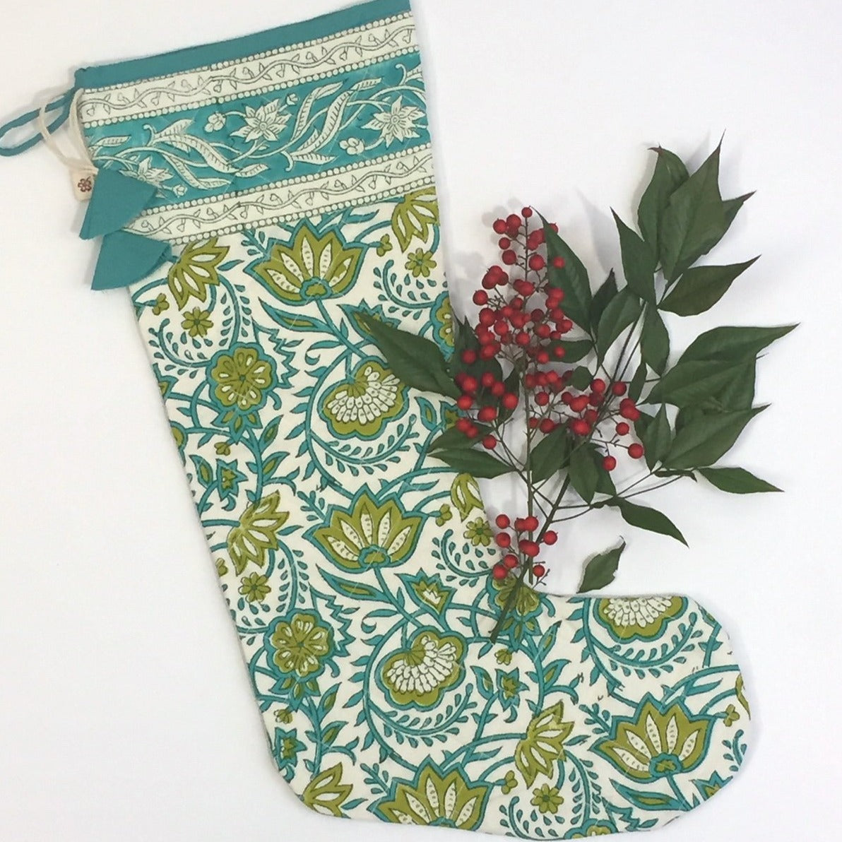 Christmas Stocking In Hand Block Java Garden Print