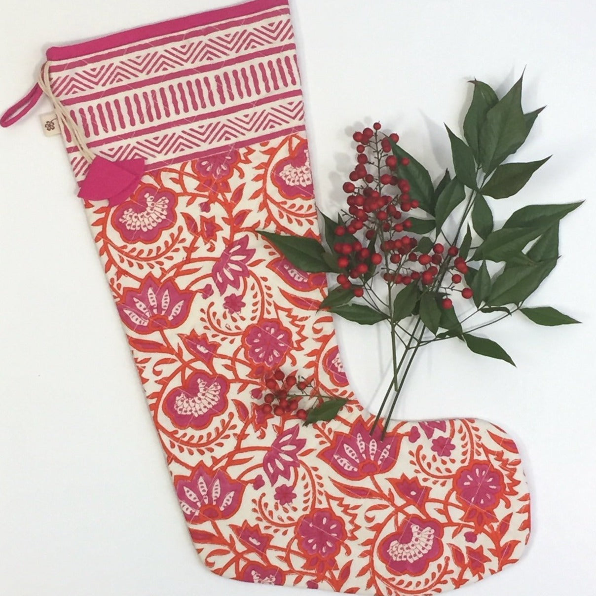 Christmas Stocking in Hand Block Java Spice Print