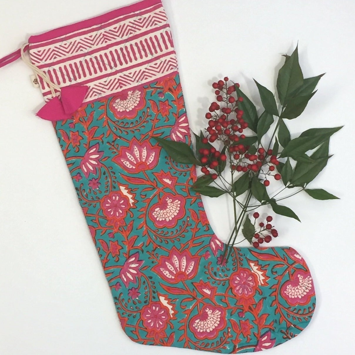 Christmas Stocking in Hand Block Java Festive Print