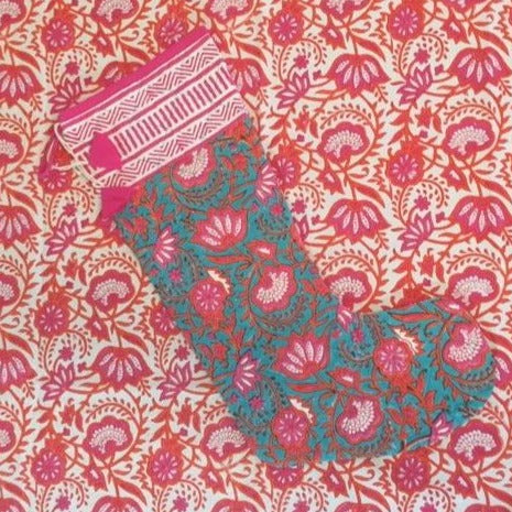 Christmas Stocking in Hand Block Java Festive Print