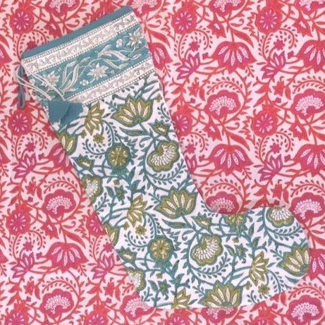 Christmas Stocking In Hand Block Java Garden Print