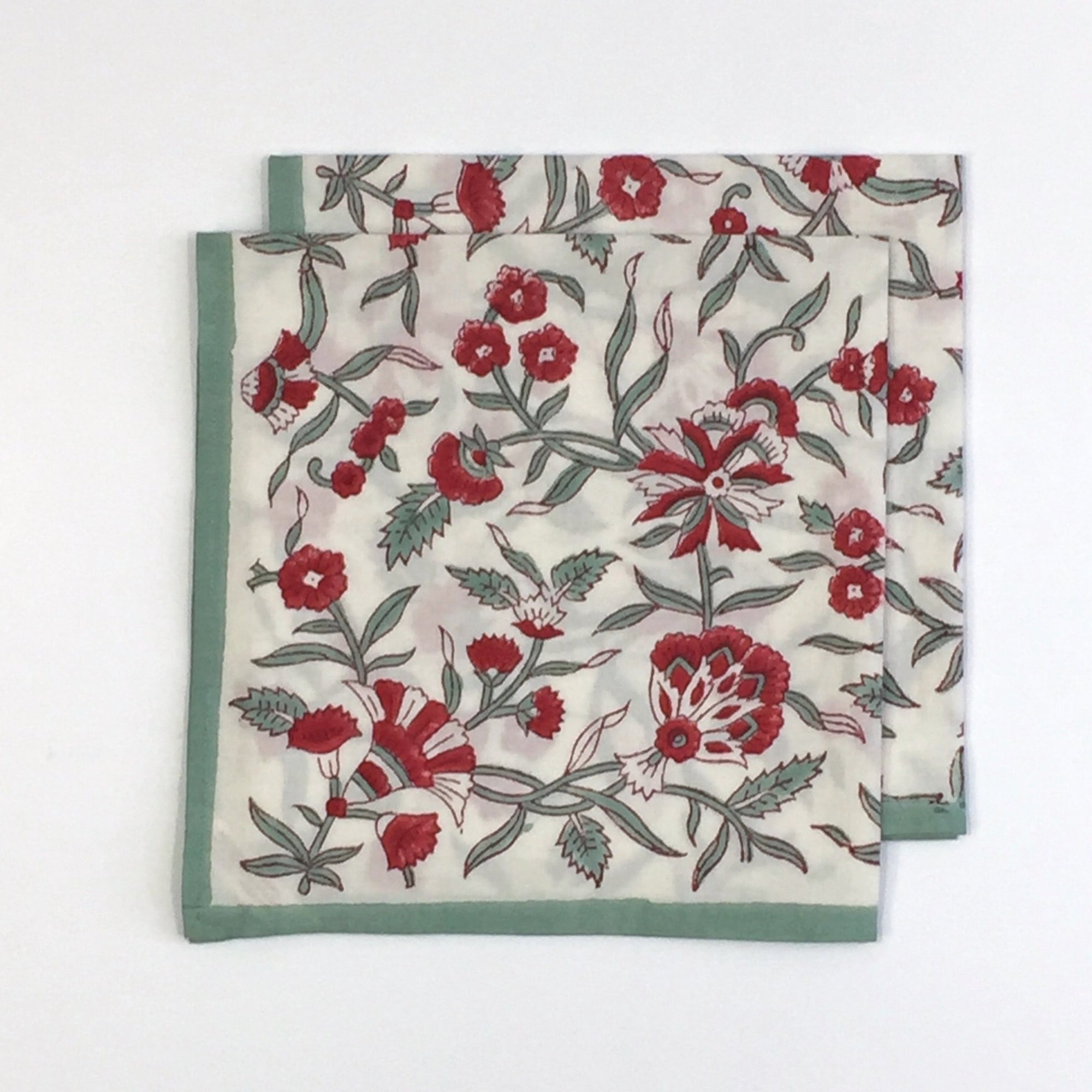 Napkin Set in Block Printed Organic Cotton -Holly Print