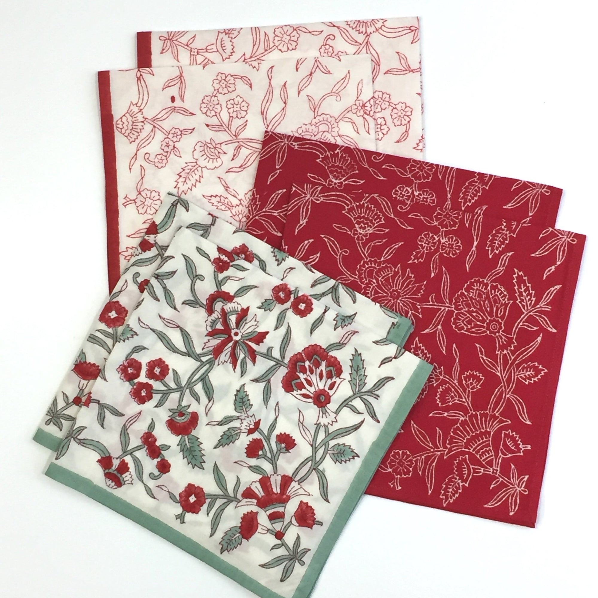 Napkin Set in Block Printed Organic Cotton -Holly Print