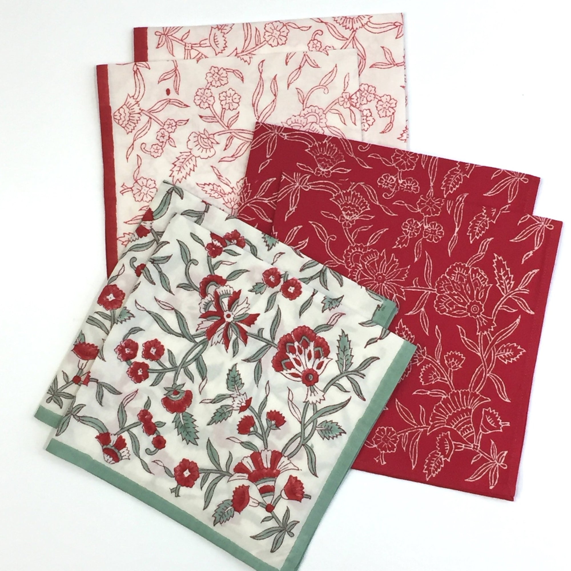 Napkin Set in Block Printed Organic Cotton - Holly Essence Print