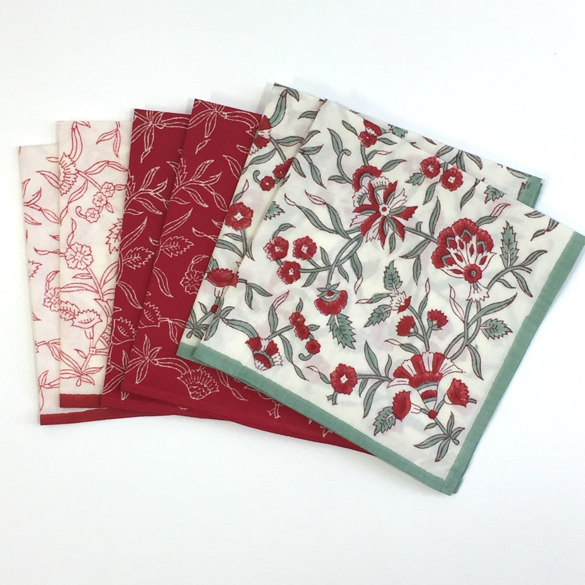 Napkin Set in Block Printed Organic Cotton -Holly Print