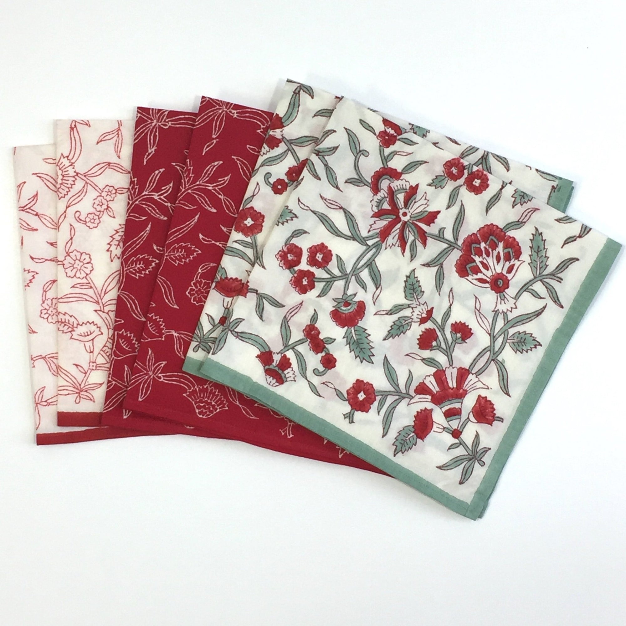 Napkin Set in Block Printed Organic Cotton - Holly Essence Print