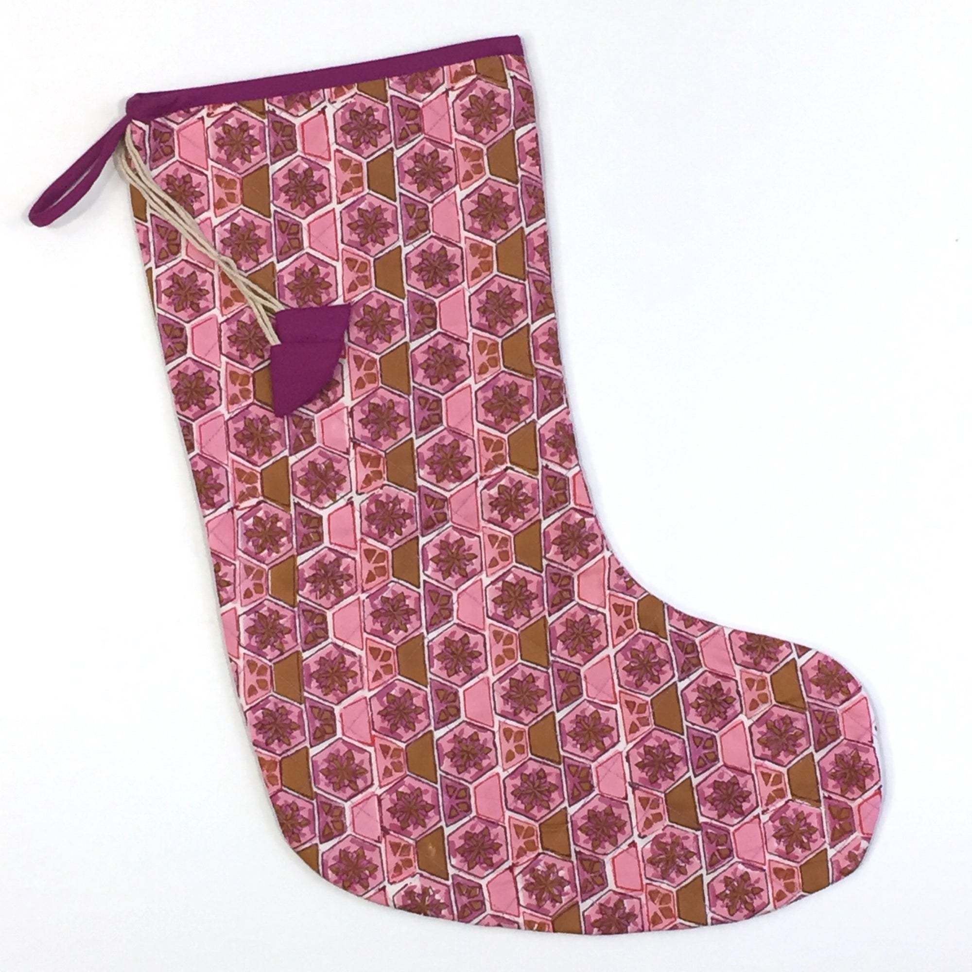 Christmas Stocking in Hand Block Honey Print