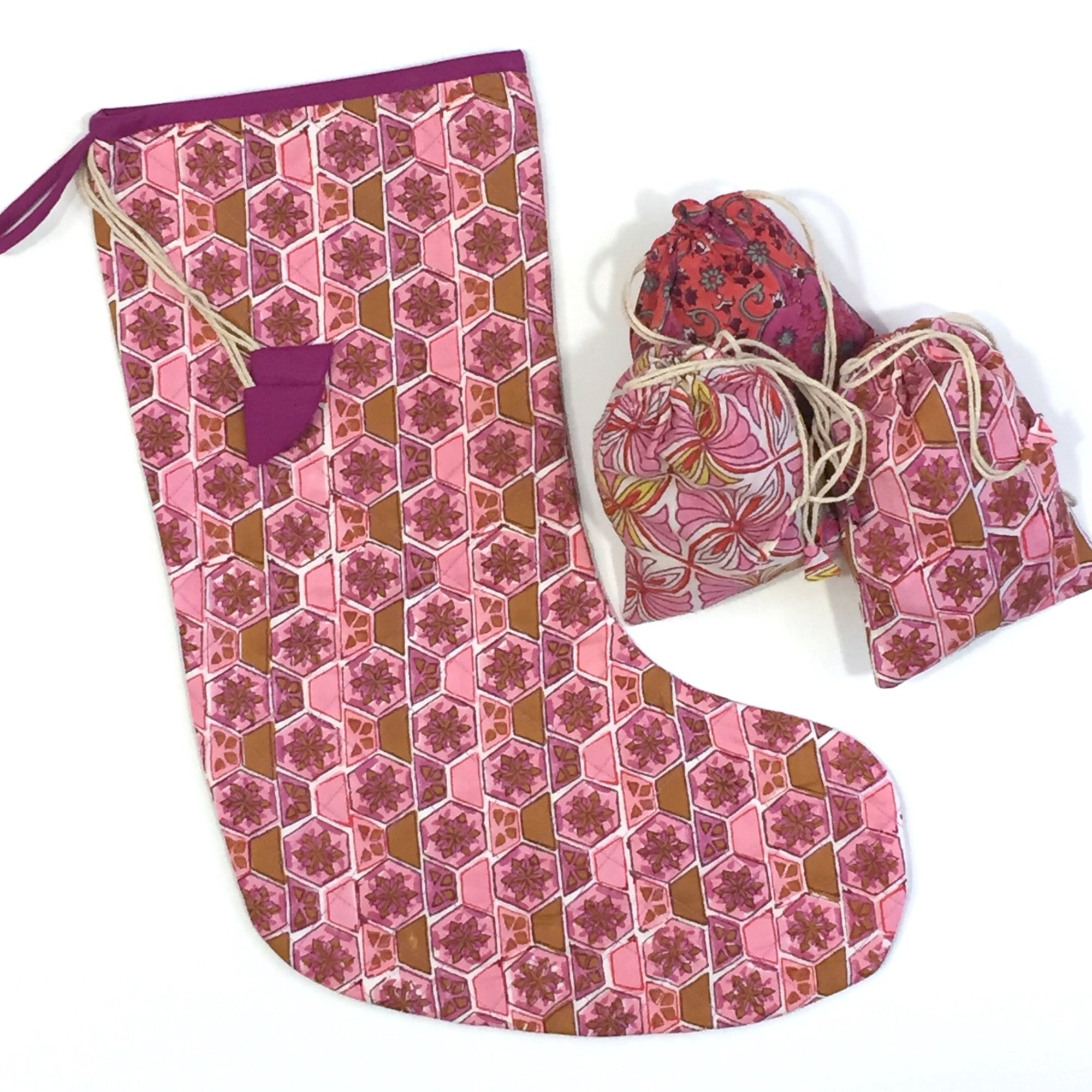 Christmas Stocking in Hand Block Honey Print