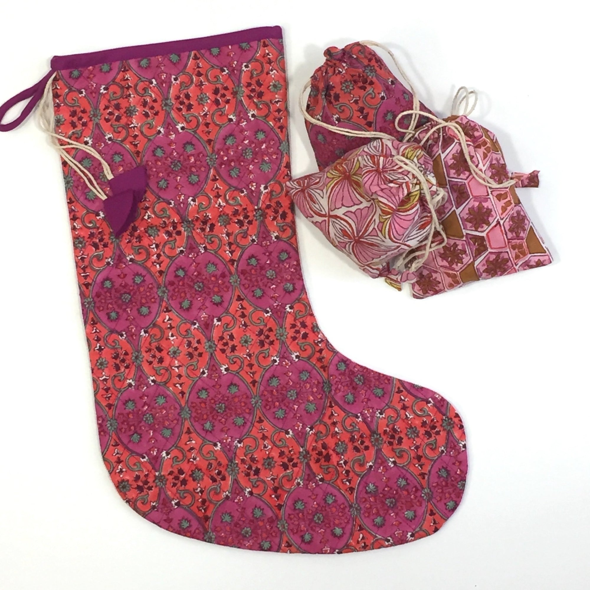 Christmas Stocking in Hand Block Arabesque Print