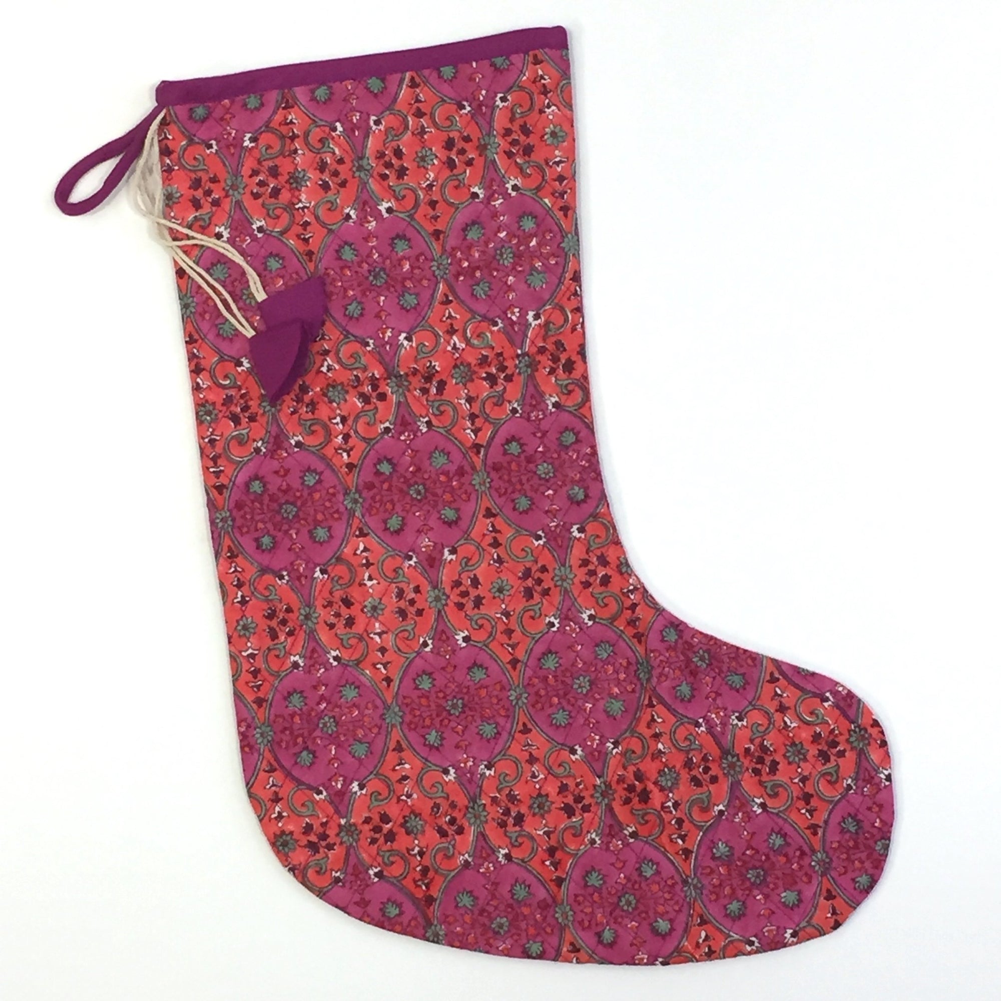 Christmas Stocking in Hand Block Arabesque Print