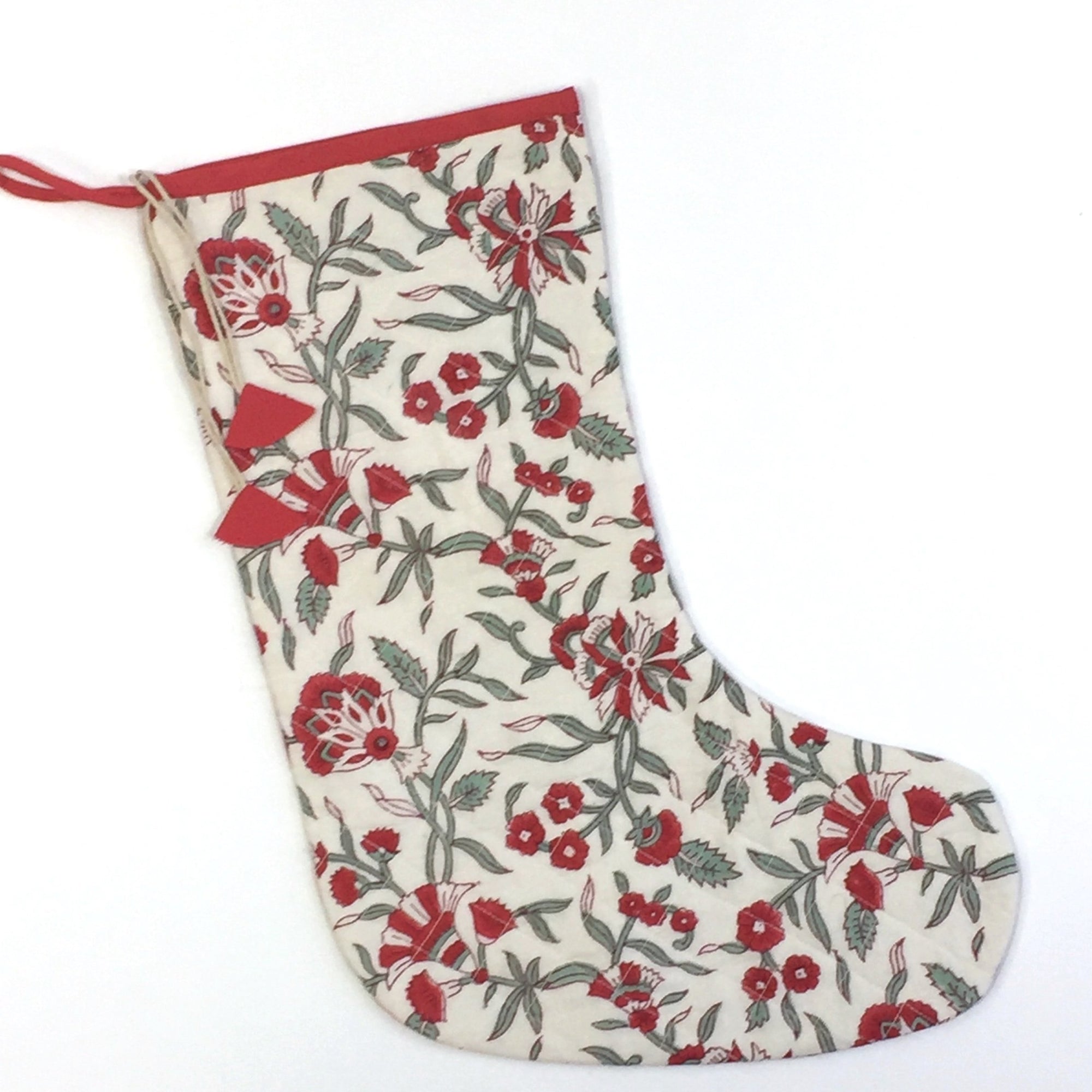 Christmas Stocking in Hand Block Holly Print