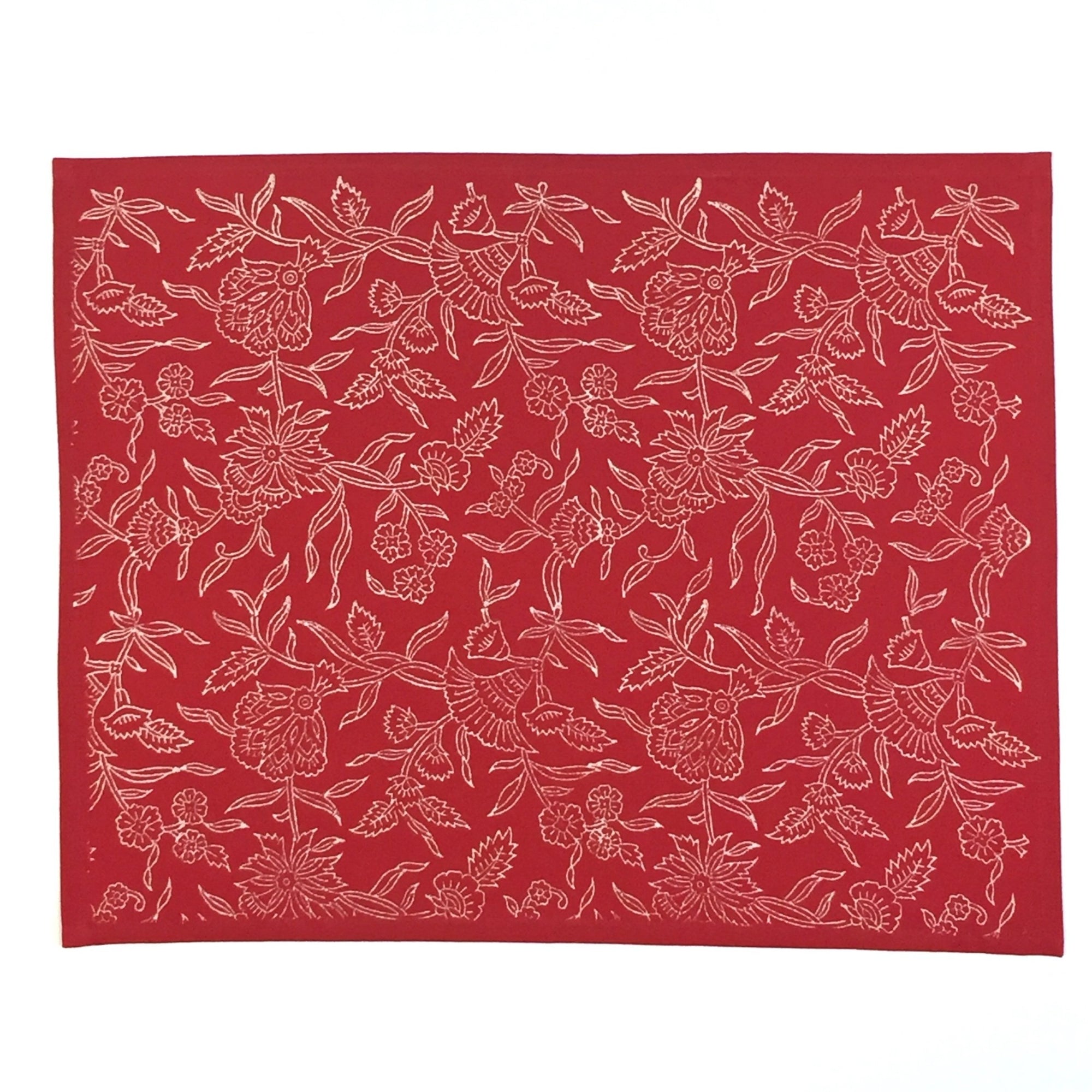 Placemat in Hand Block Printed Organic Cotton - Holly Red