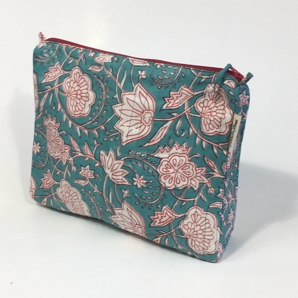 Travel Bag in Maui Turquoise Hand Block Print, Compact Size