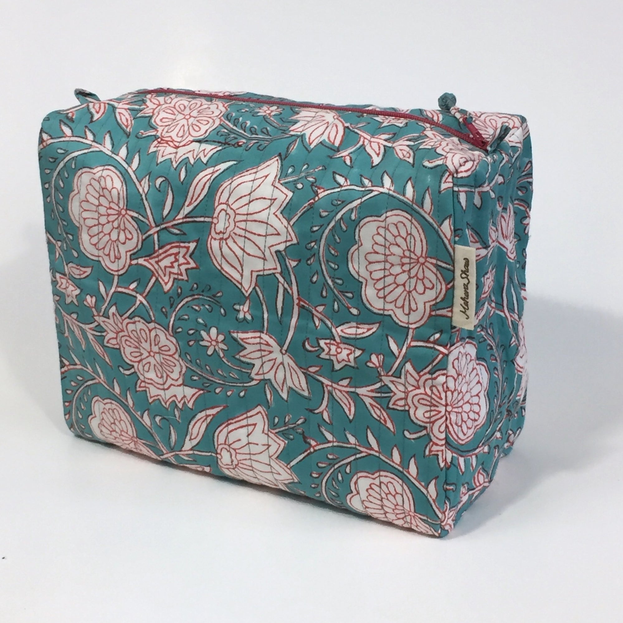 Travel Bag in Maui Turquoise Hand Block Print