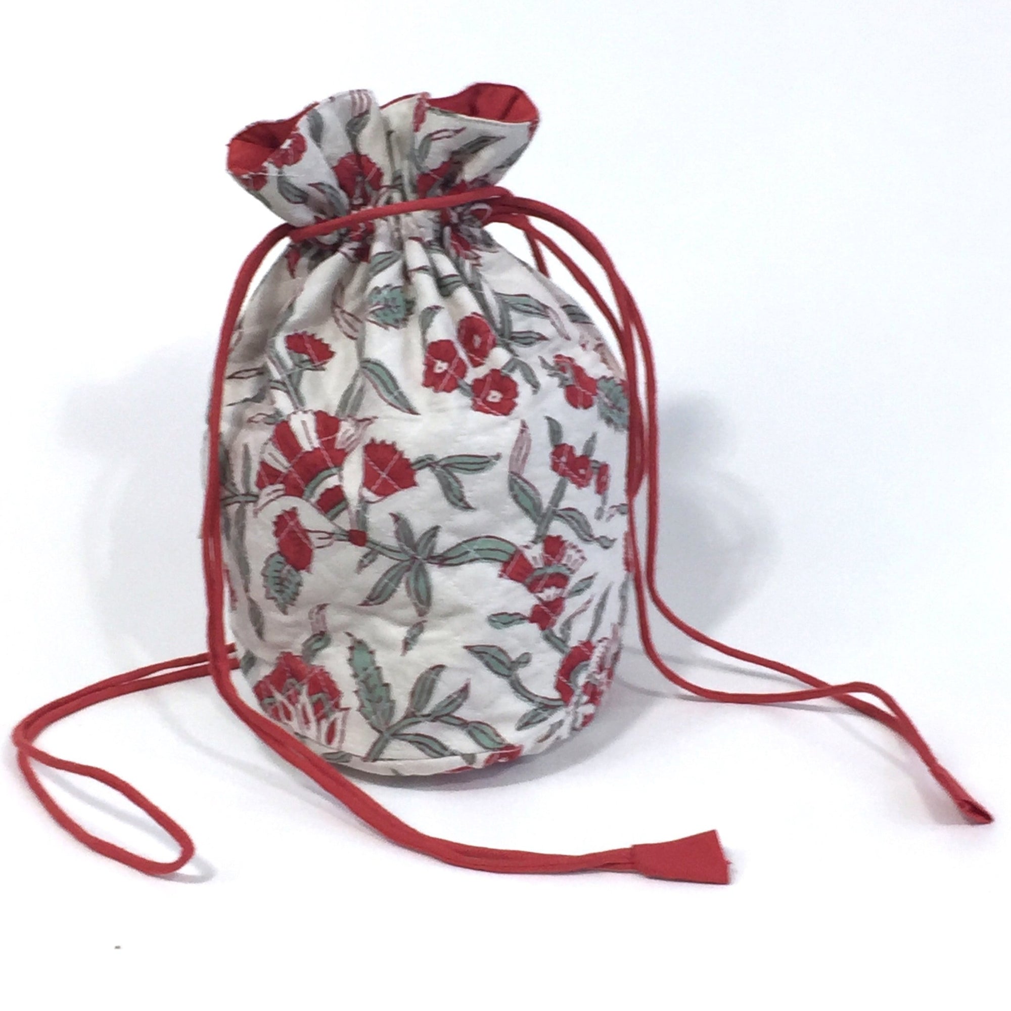 Quilted Potli Bag in Holly Hand Block Print