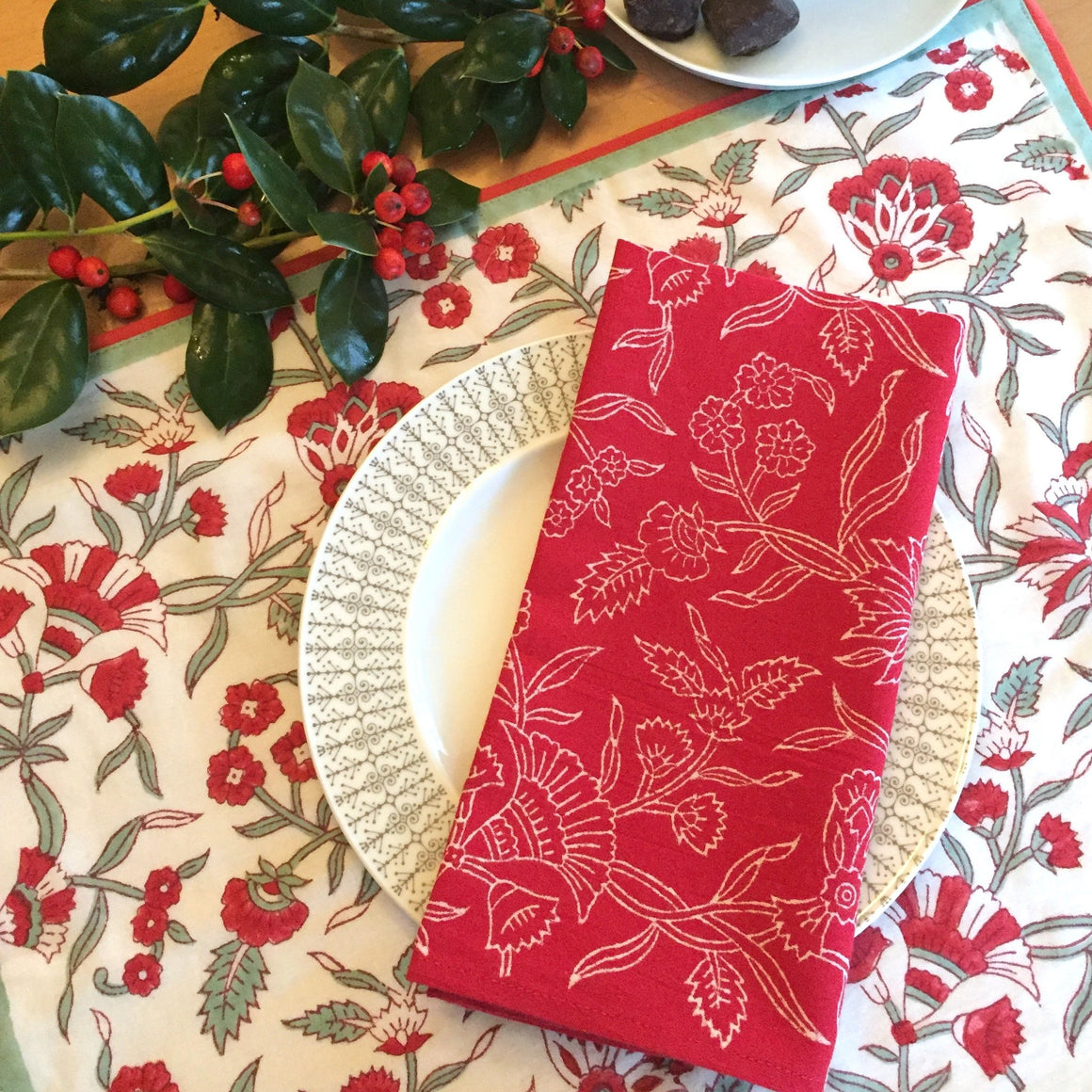 Placemat in Hand Block Printed Organic Cotton - Holly