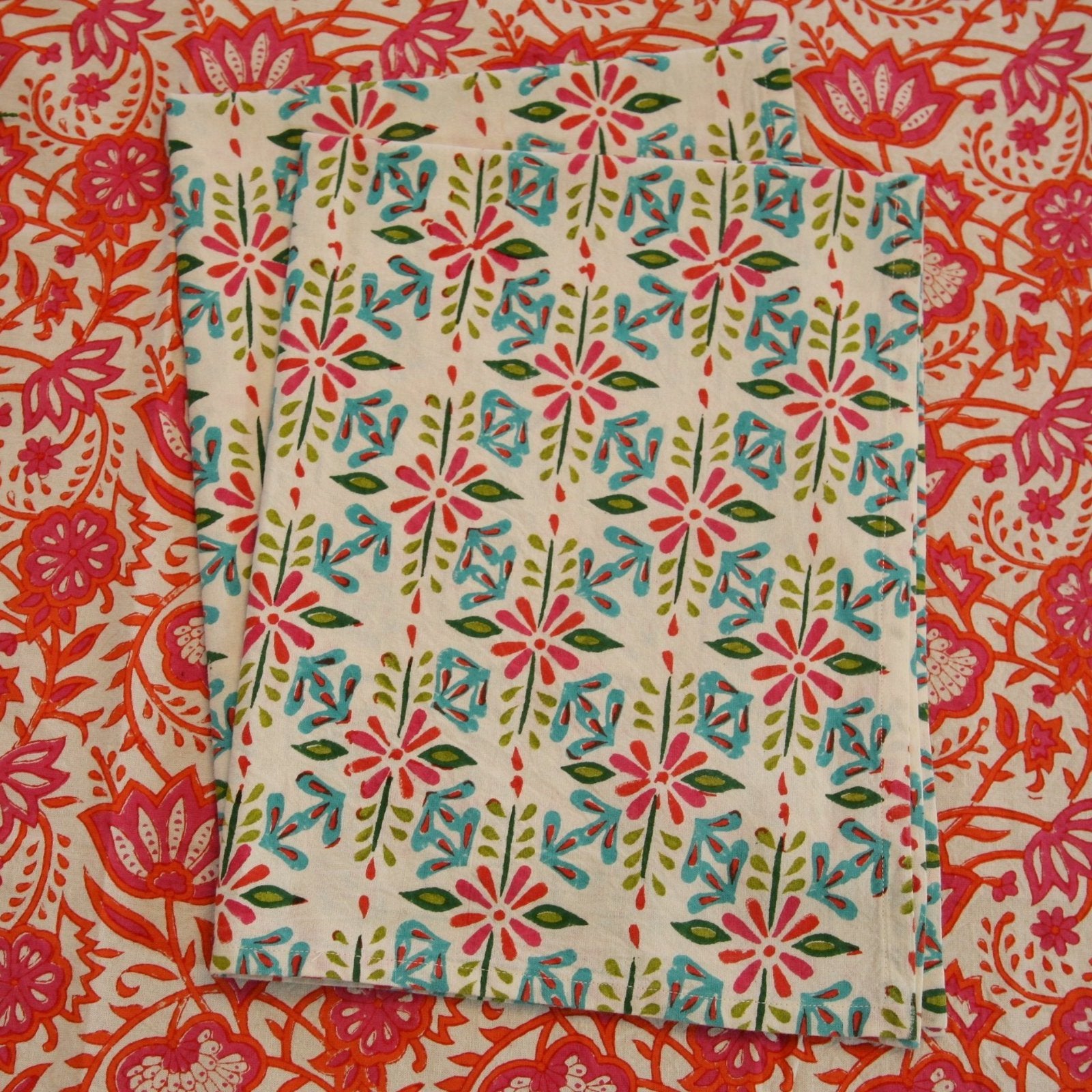 Tea Towel Set in Hand Block Festive Print