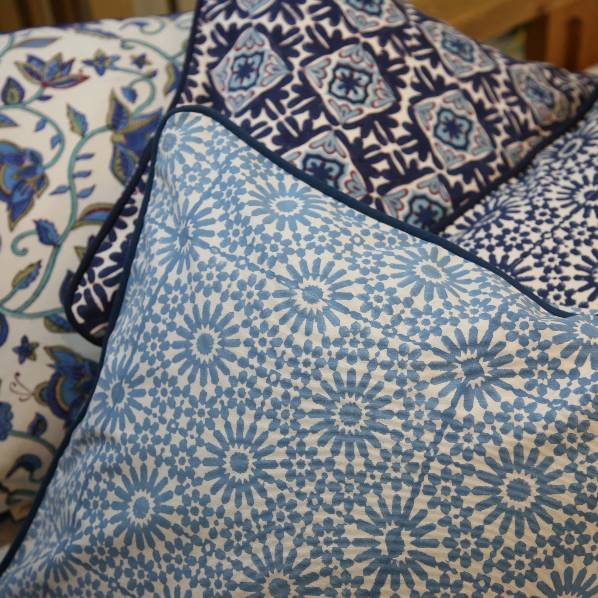 Cushion Cover in Hand Block Moroccan Lotus Print