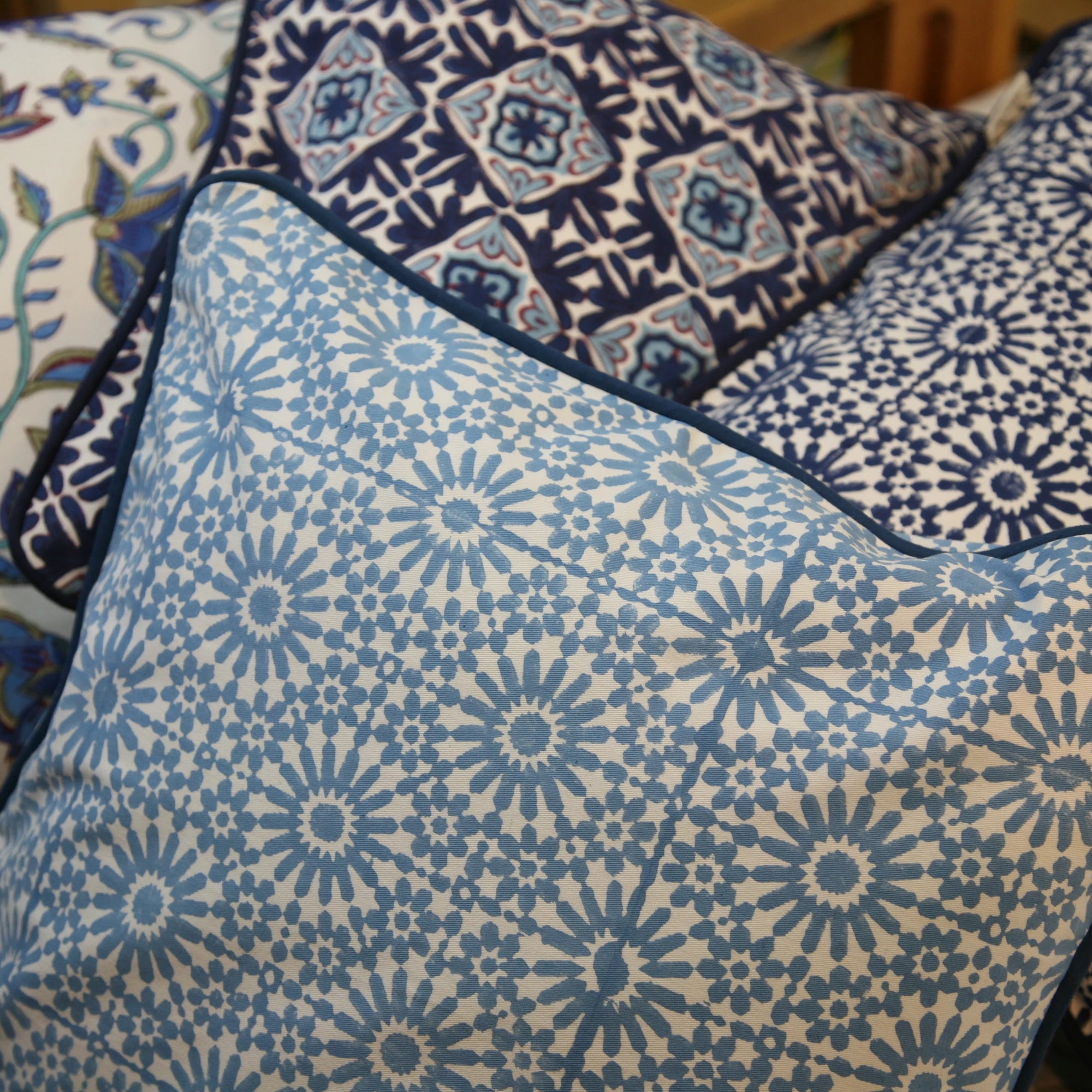 Cushion Cover in Hand Block Moroccan Sky Print