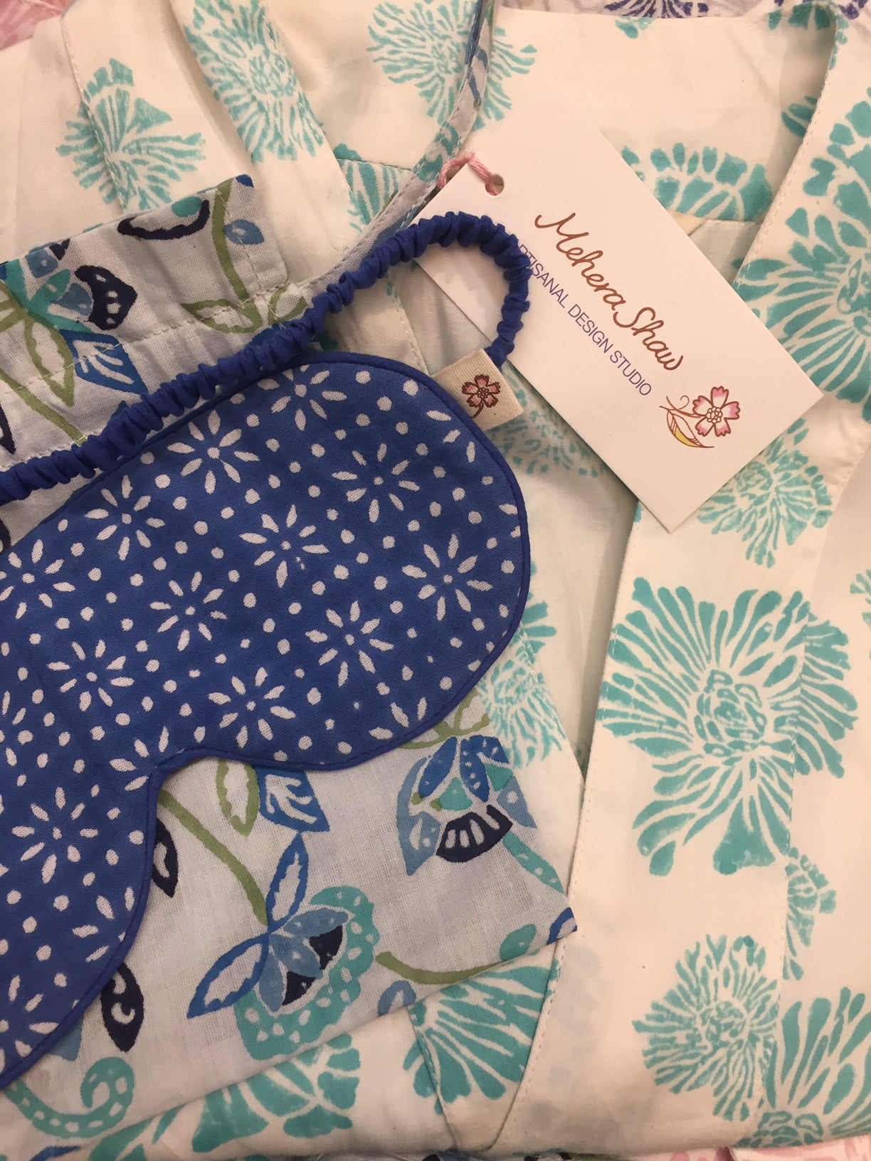 Eyemask in Hand Block Stardust Blues print in organic cotton