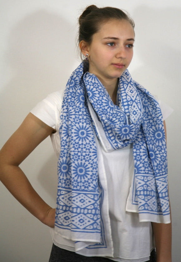 Scarf in Block Printed Mosaic Print