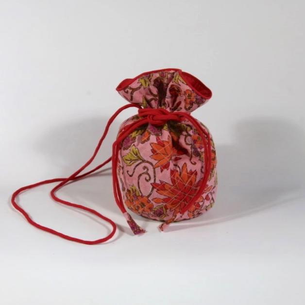 Quilted Potli Bag Mini in Haiku Hand Block Print