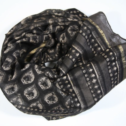 Scarf Wrap in Hand Block Printed Cotton Silk - Village Buti Print