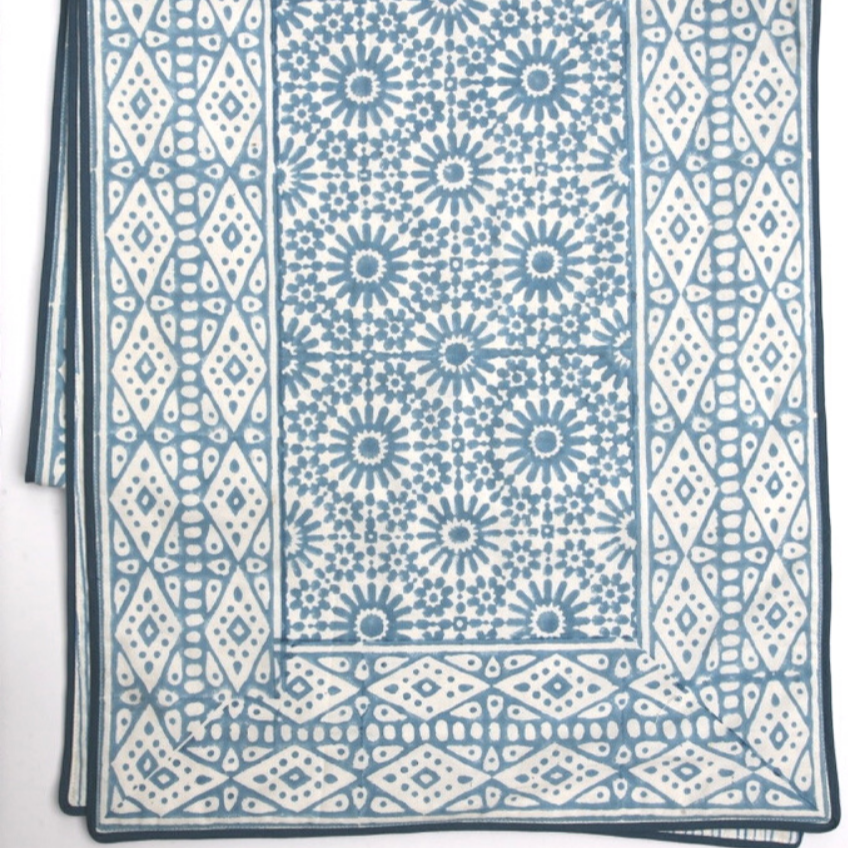 Table Runner in Moroccan Sky Block Print